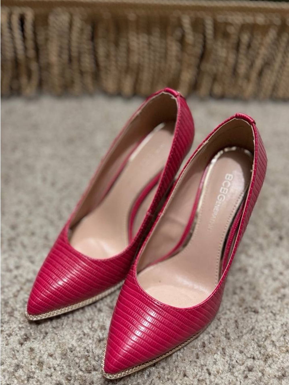 BCBG Hot Pink Textured Pointed-Toe Pumps